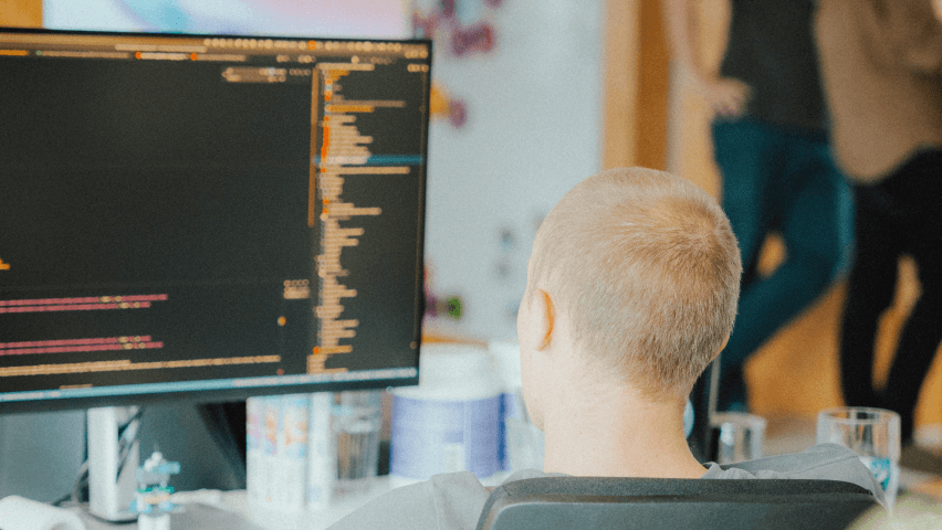 Ein Mitarbeiter von formigas bei der Arbeit mit Daten auf dem Bildschirm