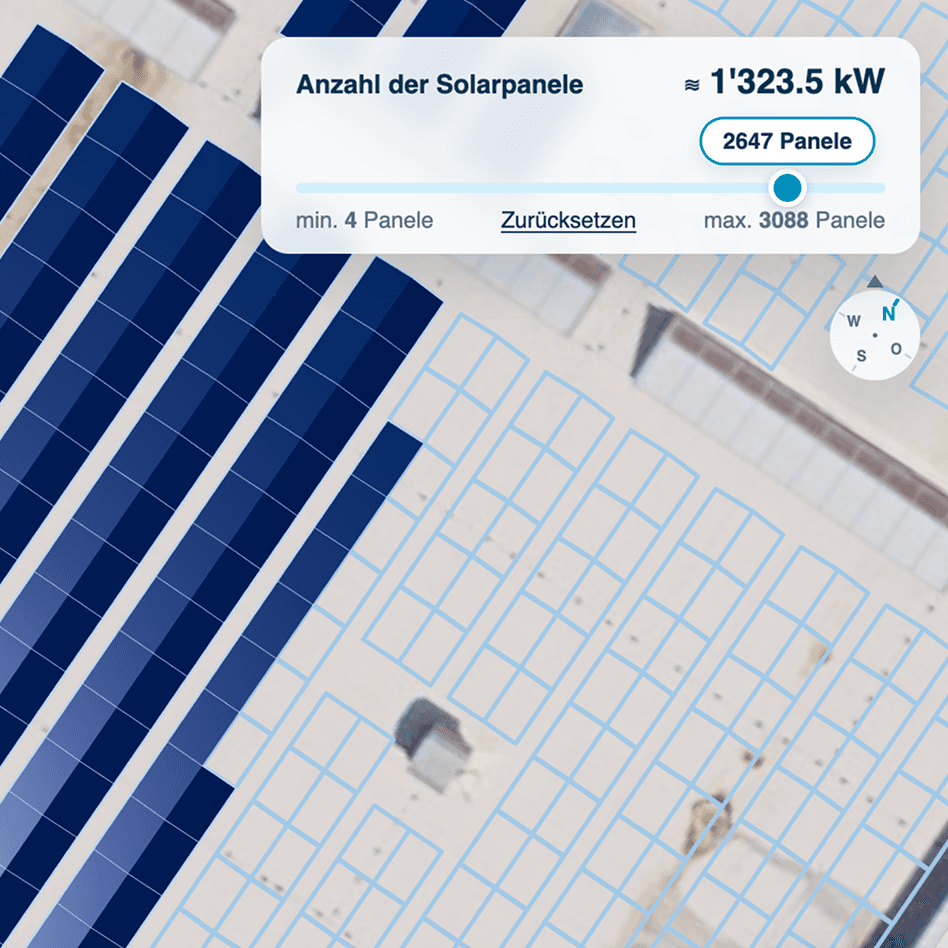 Ansicht aus dem Solar Planner auf der man sieht, wie die Anzahl der Solarmodule eingestellt wird.