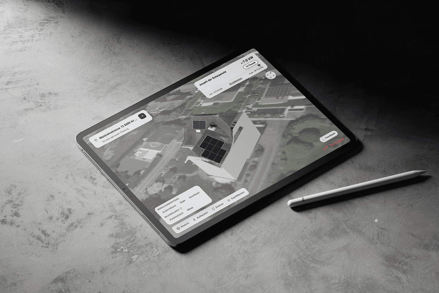 Darstellung des Solar Planners auf einem Tablet